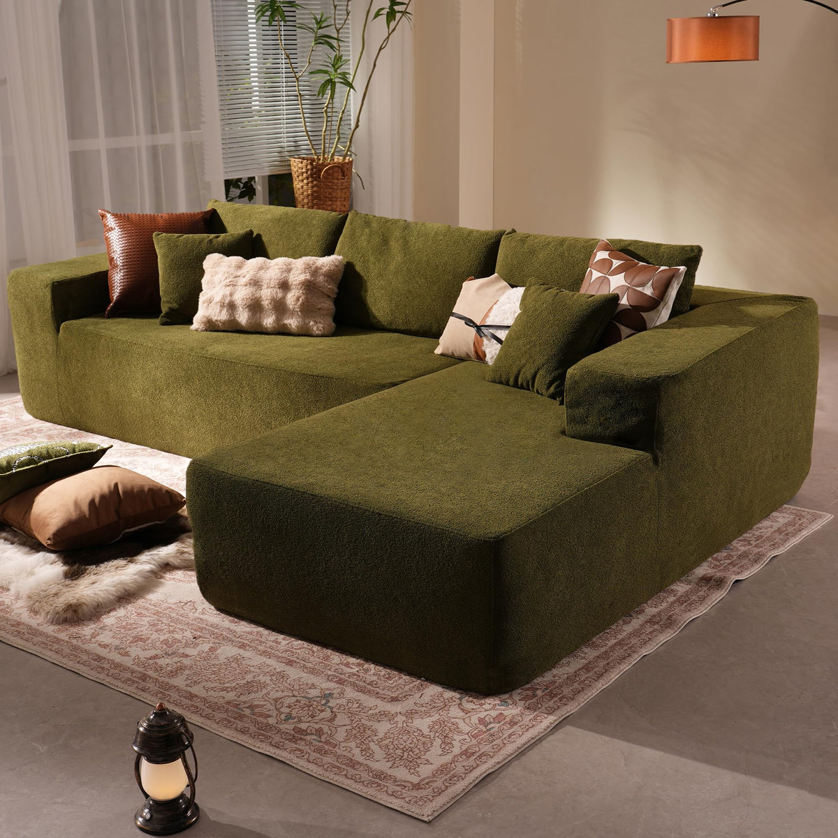 106" Cloud Sectional Couch with L-Shape Chaise & Ottoman, No Assembly Modular Sofa, Deep Seat Plush Corduroy Boneless Couched for Living Room (Black Plush Corduroy, L Shape with Ottoman-Left Facing)