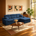 111" Modular Chenille Sofa Set w/ Reversible Chaise,No-Assembly-Beige-Blue
