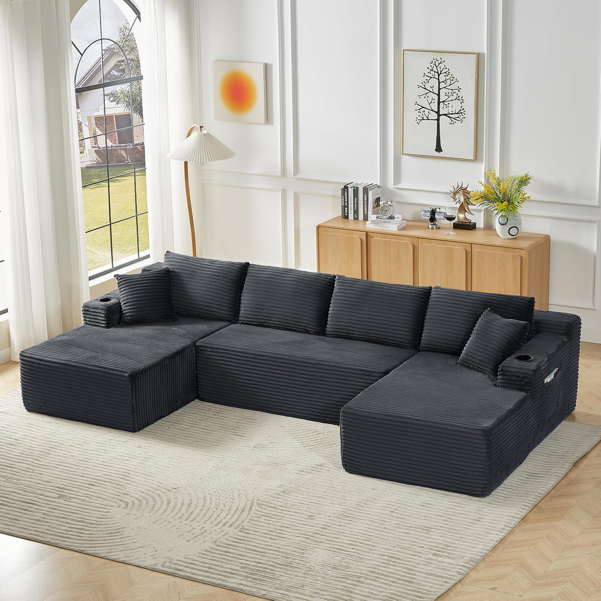 125" Cloud Sectional Boneless Couch for Living Room, Modular U Shaped Sofa