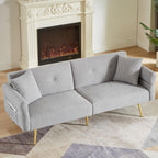 Upholstered Accent Loveseat Sofa with Side Pocket,Folding Sleeper Sofa Bed with Foldable Armrest, Adjustable Backrest and Golden Metal Legs for Living Room,Grey
