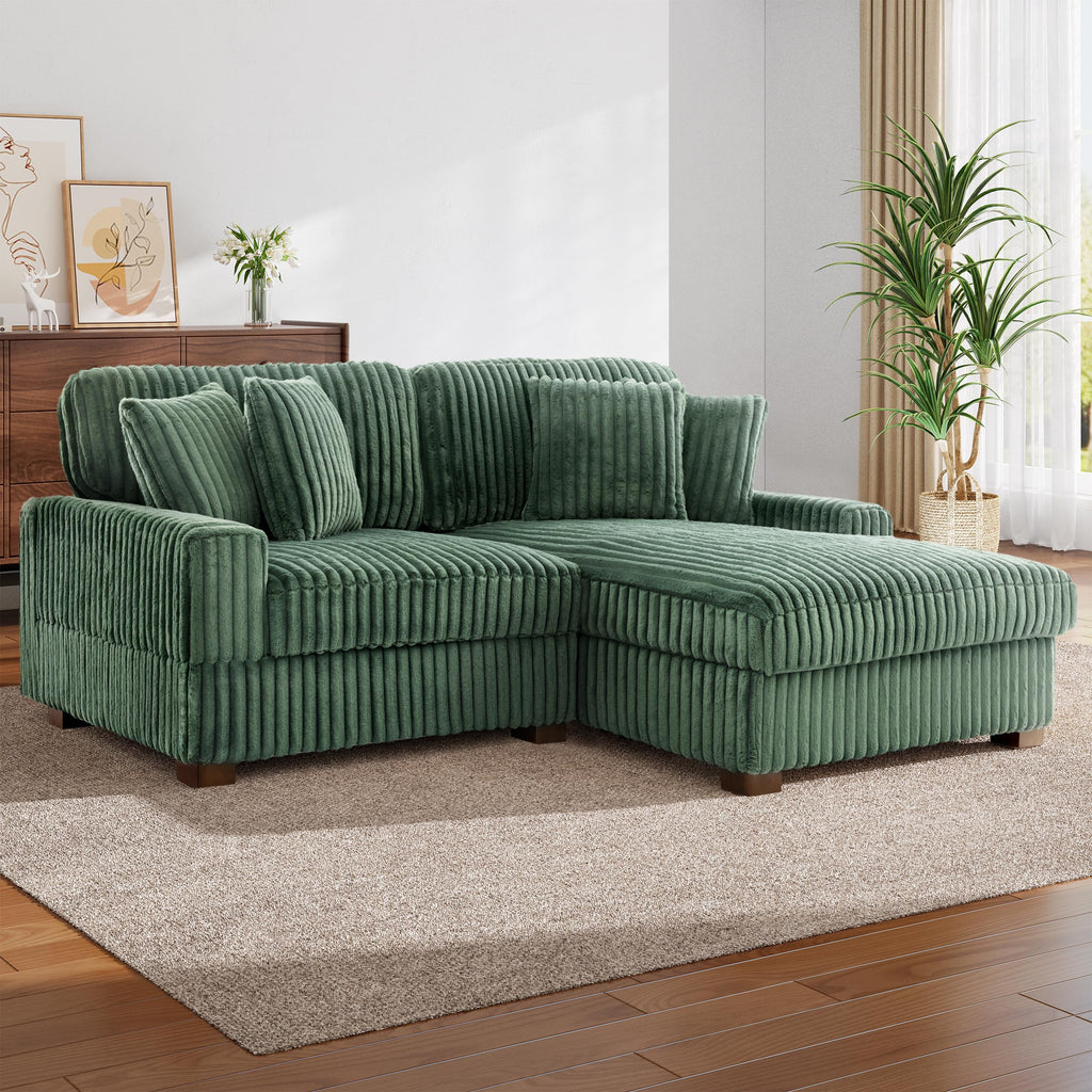 118.3" L-Shaped Modular Sectional Sofa with Chaise, Comfy Corduroy Fluffy Couch with Deep Seat, Flexible Module Combination for Living Room, Cotton Flannel Light Brown