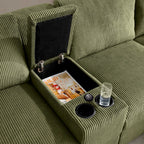 126" Oversized U Shaped Couch,Cloud Couch with Console,USB,Cup Holders & Storage,Corduroy Couch,which can be Used as a Recliner Couch for Living Room or Apartment.(Green)