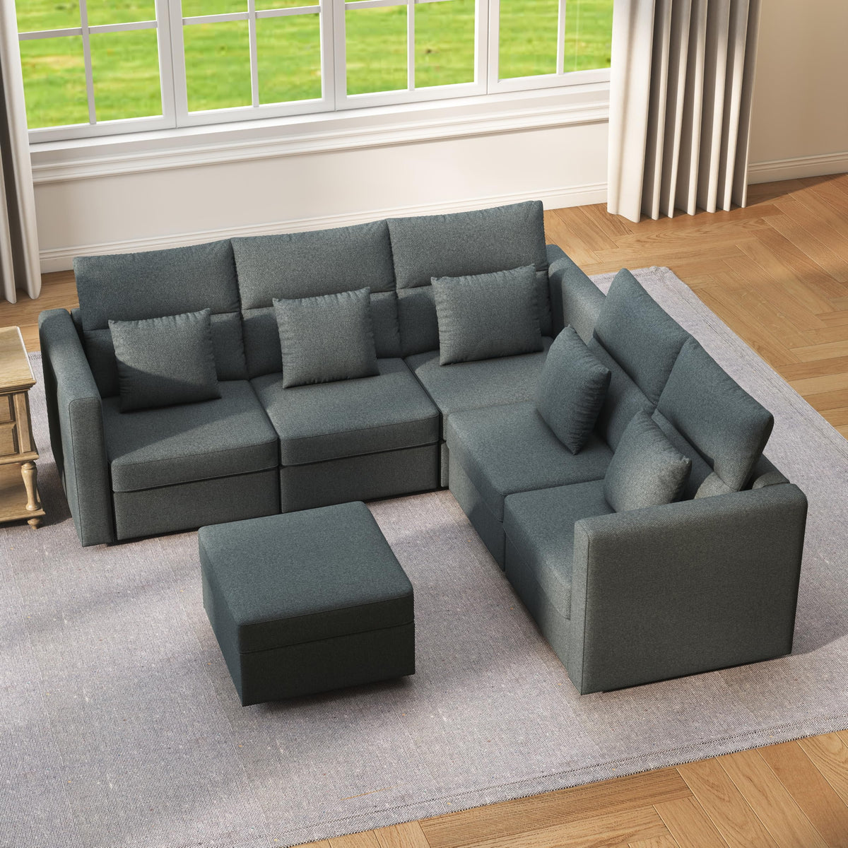 V Shaped Sectional Couch: 81" Grey Sectional Sofa, 5 Seat Couch