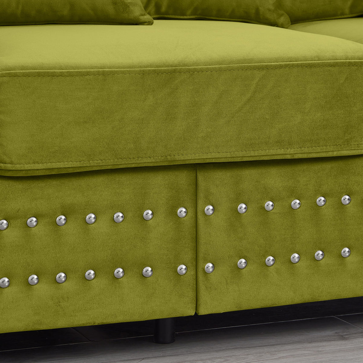Tidyard Modern Design Velvet Loveseat Sofa with Square Arms, Silver Nail Decor, Storage, Removable Cover, Green